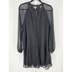 Joie Women's Black Chiffon Long Balloon Sleeve Round Neck Solid Dress Size L